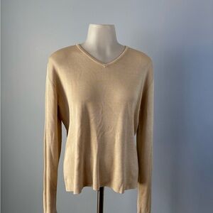 Ann Taylor 100% Silk Beige Long Sleeve Top